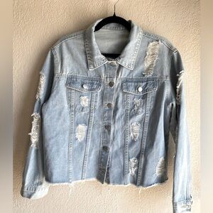 Shein Denim Jean Distressed Punk Grunge Biker Cotton Blend Jacket Womens Size L
